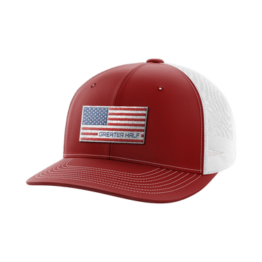 USA Flag Woven Patch Hat Hat Greater Half Cardinal Red/White
